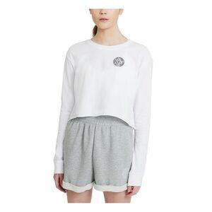 NWT THE NIKE TEE Womens White Logo Graphic Long Sleeve Crew Neck Crop Top XL